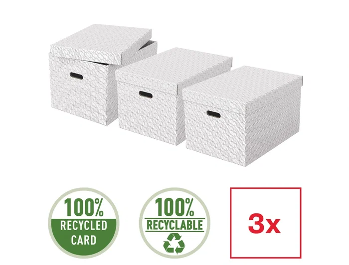 Esselte Caja de almacenamiento grande 510x355x305 mm pack de 3 unidades color blanco