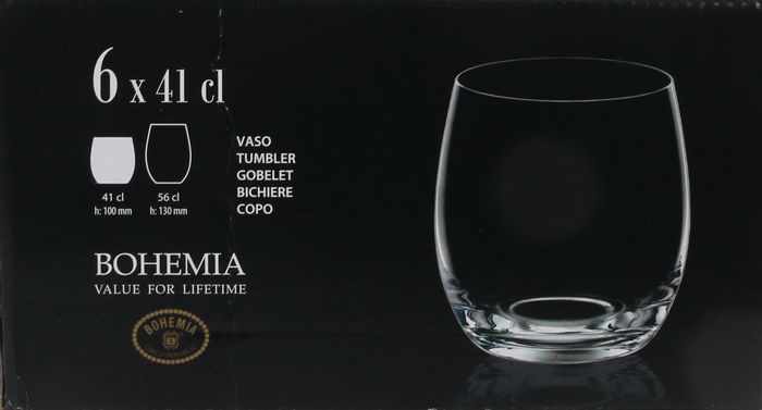 Bohemia Set 6 Vasos Cristal "Clara" 410 cc (4 Cajas)