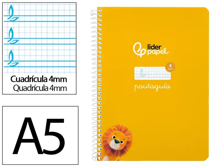 Liderpapel Cuaderno espiral Pautaguía A5 amarillo Liderpapel Cuaderno espiral Pautaguía A5 amarillo