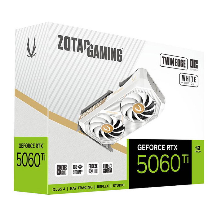Zotac GAMING GeForce RTX 5060 Ti Twin Edge OC 8GB GDDR7 Blanco - Tarjeta Gráfica PCIe 5.0, 128-bit, 2602 MHz, 4 Salidas, SFF Ready, OC