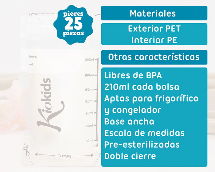 KioKids Bolsas de Almacenamiento de Leche Materna 25 Unidades