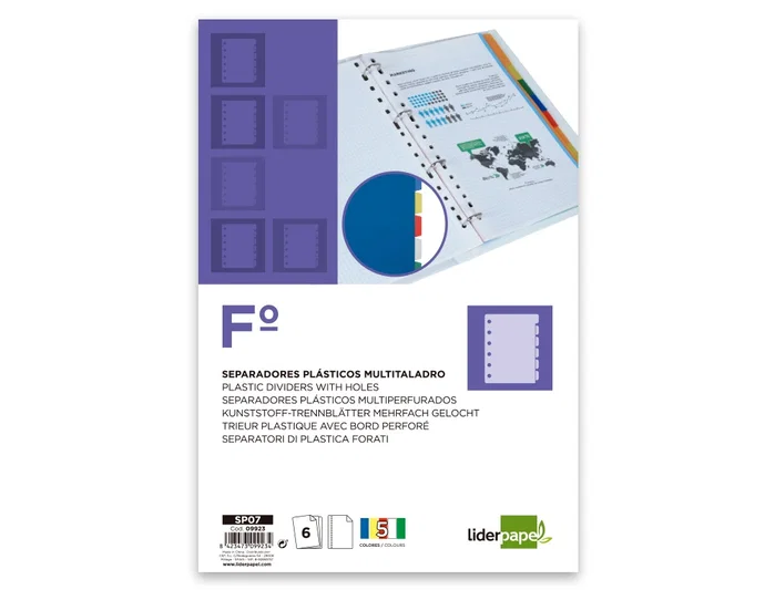 Liderpapel Juego de 6 Separadores Folio de Plástico con 16 Taladros