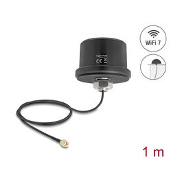 DeLOCK Antena WiFi 7 RP-SMA Omnidireccional 3.5 dBi para Exterior, Frecuencia 2.4-2.5/5.15-7.125 GHz, Cable ULA100 de 1 m, Color Negro, Referencia 81468