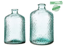 Giftdecor Botella Decorativa Vidrio Primavera Hammered 5L Transparente 19x31x19cm (Set de 2)