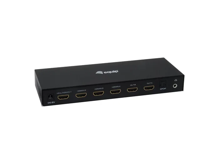 Equip 33271903 Interruptor Selector Matriz de Video HDMI 4 Entradas 2 Salidas, 4K Ultra HD, 3D, 48 Bits, Negro, con Mando a Distancia
