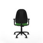 Silla de oficina Algarra con mecanismo Contacto permanente básico tapizada con Tela color Verde. Equipada con Base poliamida negra, Brazos 1D y Ruedas autofrenantes