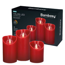 Bambasy Pack de 3 velas decorativas LED de cera Rojo (100-120-150mm)