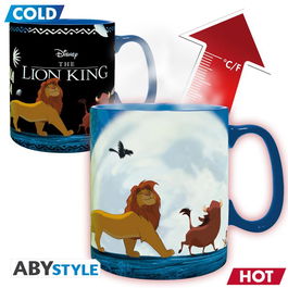ABYstyle Taza Térmica de Cerámica Disney El Rey León, Efecto Cambio de Calor con Simba, Timón y Pumbaa, 460 ml