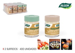 Algon Set de 400 Palillos Higiénicos Redondos de Algodón, Pack de 24 unidades