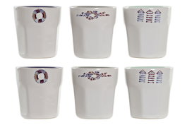 DKD Home Decor Café Set Mediterraneo Azul Blanco Gres Set 6 Piezas 90 ml Apto Microondas y Lavavajillas 14.6 x 6 x 20 cm