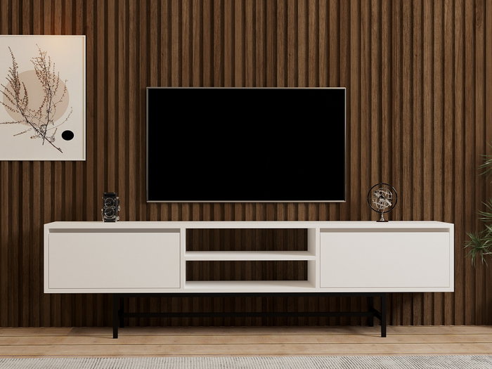 Hanah Home Mueble TV Blanco 180x50x40 cm Tablero de Partículas Melaminado Elegante y Moderno con Almacenamiento Funcional