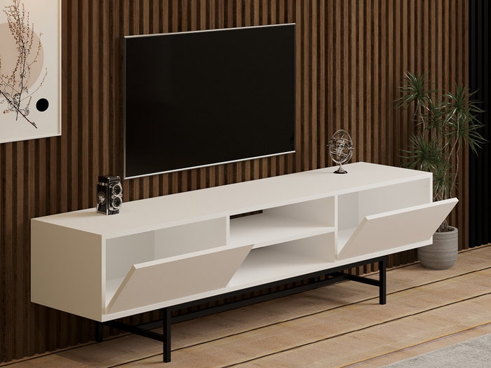 Hanah Home Mueble TV Blanco 180x50x40 cm Tablero de Partículas Melaminado Elegante y Moderno con Almacenamiento Funcional