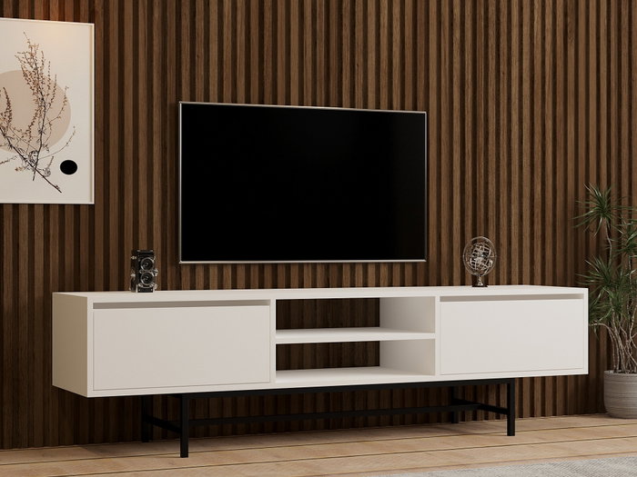 Hanah Home Mueble TV Blanco 180x50x40 cm Tablero de Partículas Melaminado Elegante y Moderno con Almacenamiento Funcional