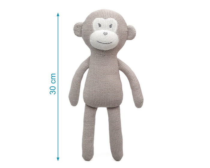 KioKids Peluche Mono Patilargo de Algodón, Colección Cotton Friends, Juguete Ecológico para Bebés +2 Meses, Color Gris, Algodón y Poliéster