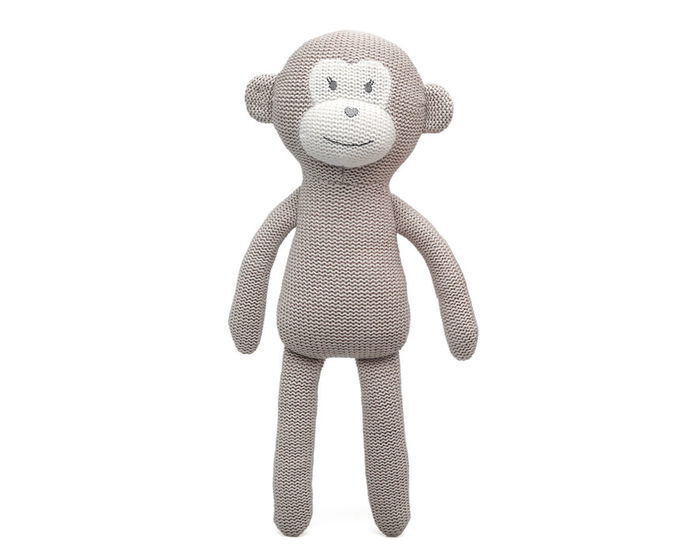 KioKids Peluche Mono Patilargo de Algodón, Colección Cotton Friends, Juguete Ecológico para Bebés +2 Meses, Color Gris, Algodón y Poliéster