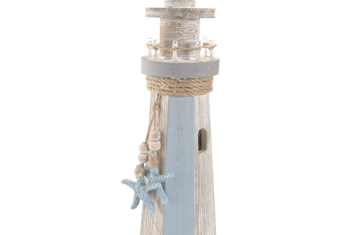 DKD Home Decor Figura Mediterraneo - Faro Decorativo LED, Azul y Blanco, 12 x 38 x 12 cm, Incluye 2 Unidades, Funciona con 2 Baterías AAA