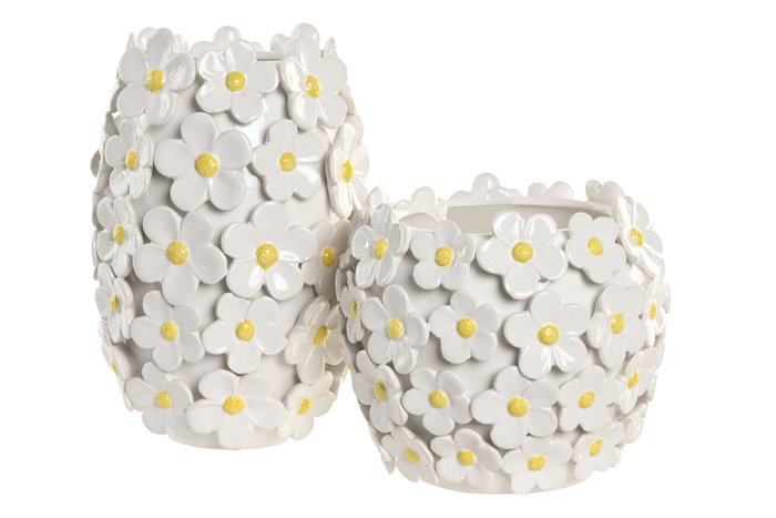 DKD Home Decor Jarrón Shabby Blanco Amarillo Margaritas Cerámica 21 x 18 x 21 cm DKD Home Decor Jarrón Shabby Blanco Amarillo Margaritas Cerámica 21 x 18 x 21 cm