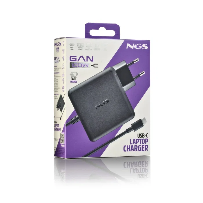 NGS Cargador de Pared GaN 100W GAN100W-C USB-C Negro para Portátil, Smartphone, Tablet - Tecnología PD 3.0, Automático 5-20V, 1 Puerto NGS Cargador de Pared GaN 100W GAN100W-C USB-C Negro para Portátil, Smartphone, Tablet - Tecnología PD 3.0, Automático 5-20V, 1 Puerto