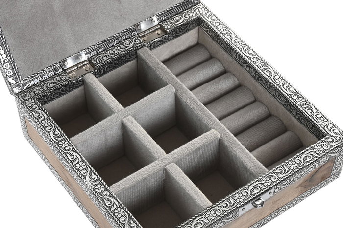 DKD Home Decor Joyero Árabe Plateado Gris 18x6x18 cm Madera y Aluminio (2 Unidades)