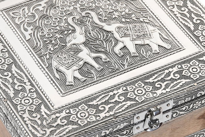 DKD Home Decor Joyero Árabe Plateado Gris 18x6x18 cm Madera y Aluminio (2 Unidades)