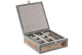 DKD Home Decor Joyero Árabe Plateado Gris 18x6x18 cm Madera y Aluminio (2 Unidades)