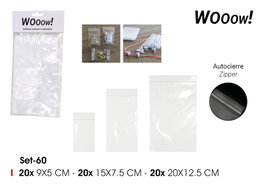 Wooow Set 60 Bolsas Autocierre Reutilizables - 20 uds 9x5 cm, Bolsas de Plástico Resellables (48 Unidades)