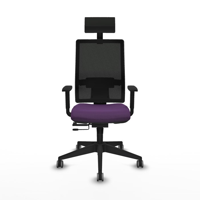 Silla de oficina Horna con mecanismo Sincro/Traslack tapizada con Tela color Morado y malla color Negro. Equipada con lumbar 1D, Brazos 1D, Cabecero Fijo y Ruedas 65 mm parqué Silla de oficina Horna con mecanismo Sincro/Traslack tapizada con Tela color Morado y malla color Negro. Equipada con lumbar 1D, Brazos 1D, Cabecero Fijo y Ruedas 65 mm parqué