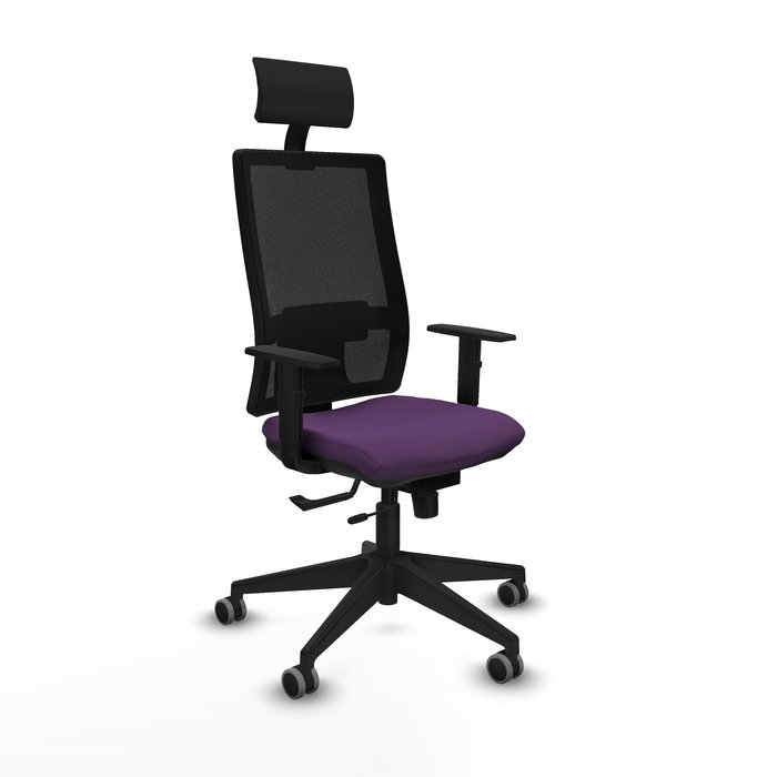 Silla de oficina Horna con mecanismo Sincro/Traslack tapizada con Tela color Morado y malla color Negro. Equipada con lumbar 1D, Brazos 1D, Cabecero Fijo y Ruedas 65 mm parqué Silla de oficina Horna con mecanismo Sincro/Traslack tapizada con Tela color Morado y malla color Negro. Equipada con lumbar 1D, Brazos 1D, Cabecero Fijo y Ruedas 65 mm parqué