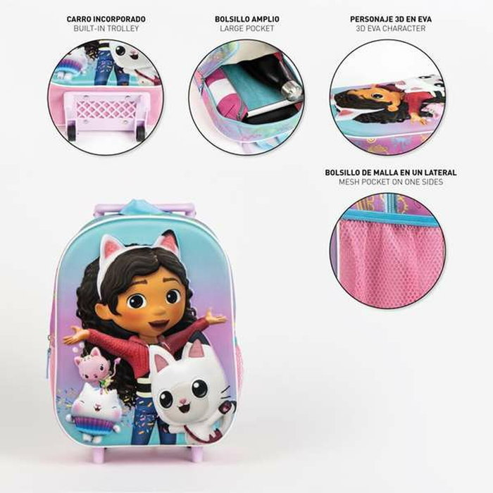 Cerdá Mochila Infantil Trolley 3D La Casa de Muñecas de Gabby Pink