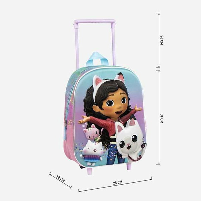 Cerdá Mochila Infantil Trolley 3D La Casa de Muñecas de Gabby Pink