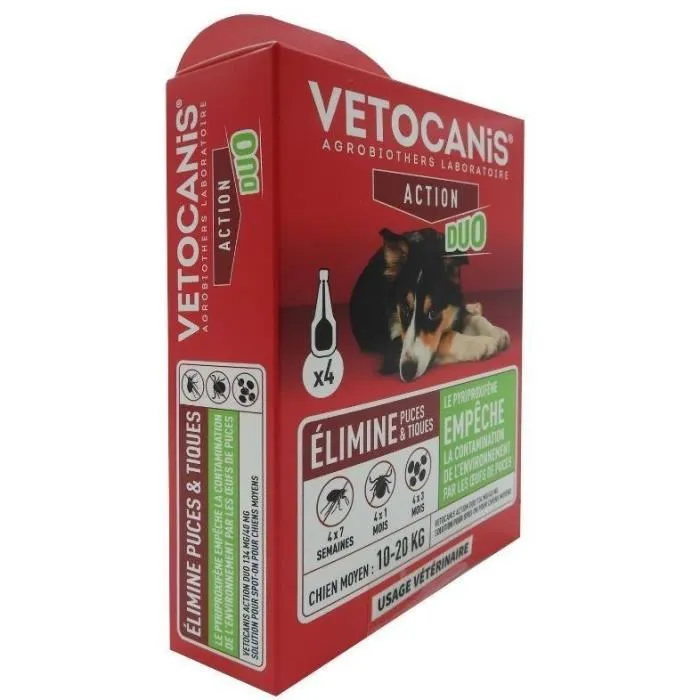 Vetocanis VET3428170006979 Pipetas x4 para Perros Medianos Antipulgas y Garrapatas Duo 134mg/40mg