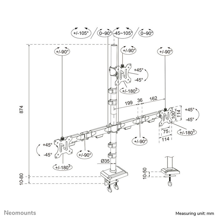 Neomounts Soporte de mesa triple para pantallas de 10-32'' Neomounts Soporte de mesa triple para pantallas de 10-32''