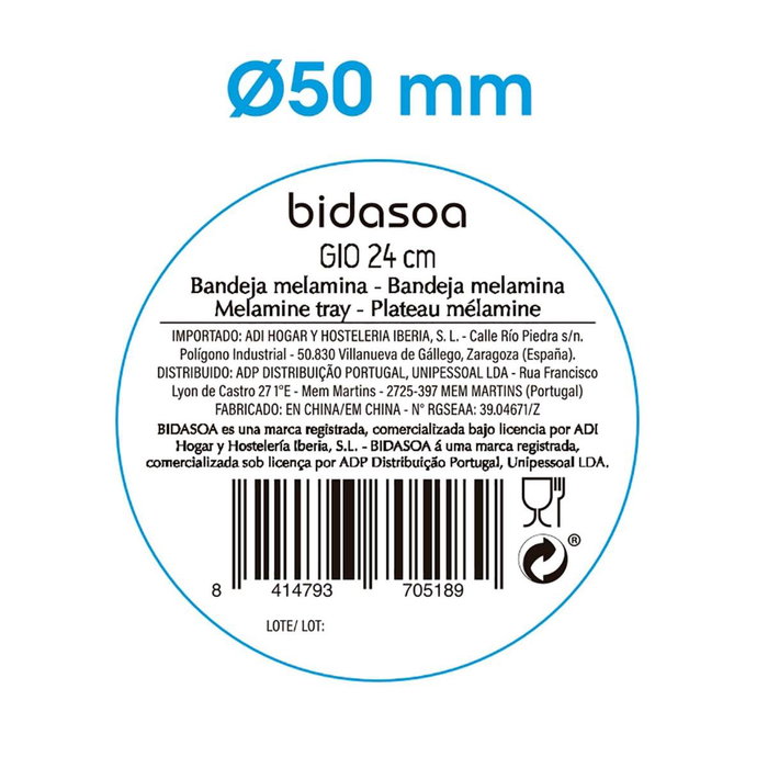 Bandeja Rectangular Bicolor Melamina Gio Bidasoa 24x11,5 cm (12 Unidades)