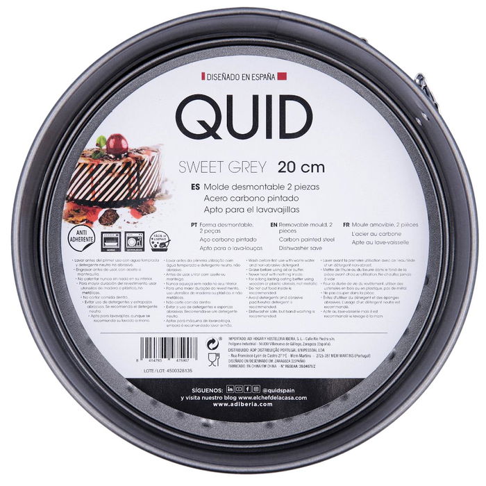 Molde Redondo Desmontable Acero Pintado Sweet Grey Quid 20 cm (12 Unidades)