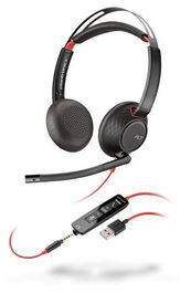 Poly Auriculares Blackwire 5200 Series, 20 Hz-20 kHz, Conectividad 3.5 mm + USB/USB-C, Diseño Cómodo, Micrófono con Cancelación de Ruido, WW