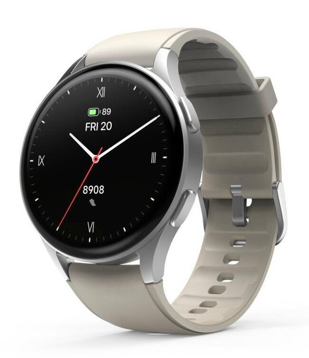 Hama 8900 Smartwatch de plata con pulsera de silicona beige, GPS, AMOLED, Android/iOS Hama 8900 Smartwatch de plata con pulsera de silicona beige, GPS, AMOLED, Android/iOS