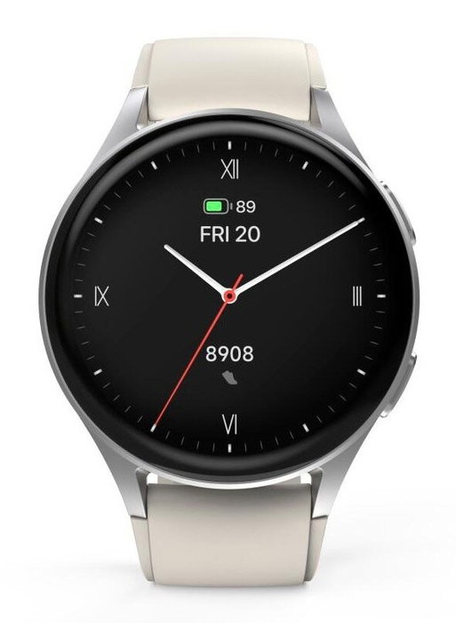 Hama 8900 Smartwatch de plata con pulsera de silicona beige, GPS, AMOLED, Android/iOS Hama 8900 Smartwatch de plata con pulsera de silicona beige, GPS, AMOLED, Android/iOS