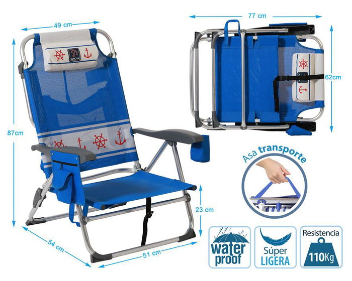 G. Silla de Aluminio 87X51X23 Cm Texteline 2X1 Azul