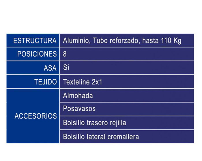 G. Silla de Aluminio 87X51X23 Cm Texteline 2X1 Azul