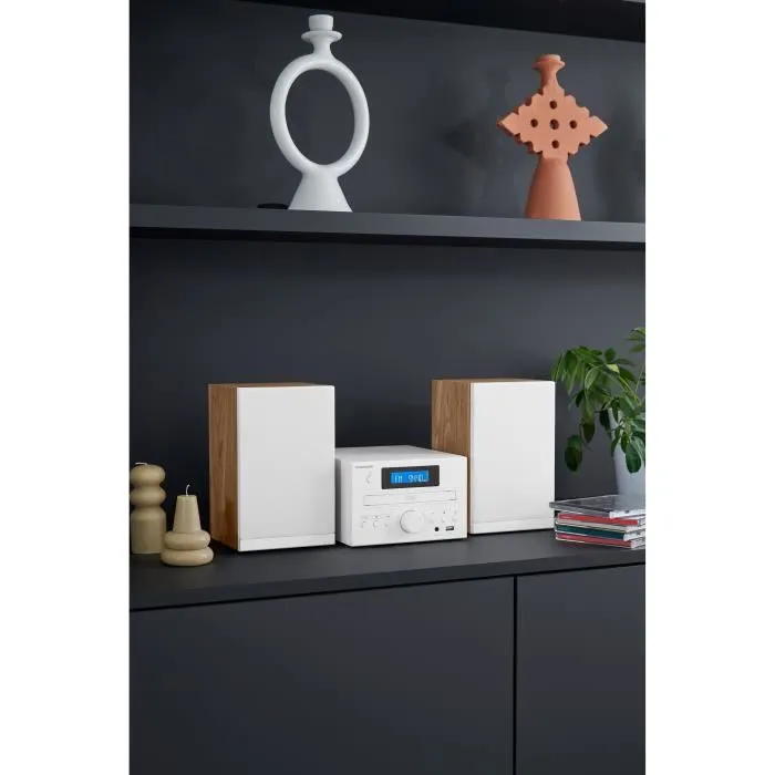 Thomson micro sound system bt radio fm/cd/mp3/usb wood finish white mic121bt