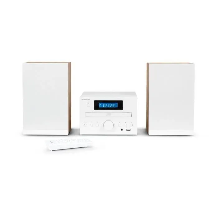 Thomson micro sound system bt radio fm/cd/mp3/usb wood finish white mic121bt