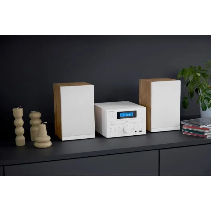 Thomson micro sound system bt radio fm/cd/mp3/usb wood finish white mic121bt