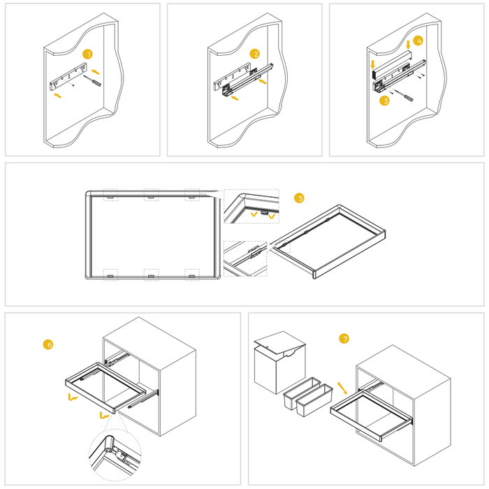 Emuca Kit de 2 bandejas auxiliares, 1 cesto y bastidor regulable Quartz para armarios, guías de cierre suave y extracción total, Módulo 80cm, Acabado Titanio
