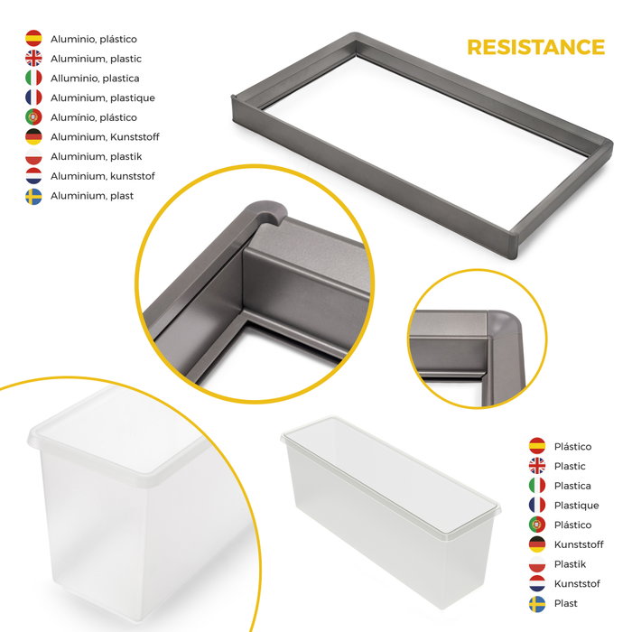 Emuca Kit de 2 bandejas auxiliares, 1 cesto y bastidor regulable Quartz para armarios, guías de cierre suave y extracción total, Módulo 80cm, Acabado Titanio
