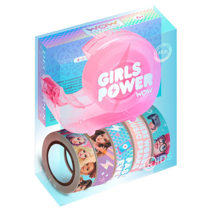 WOW GENERATION Blister Surtido Cintas Decorativas Washi Tapes para Niñas, Kit con Dispensador