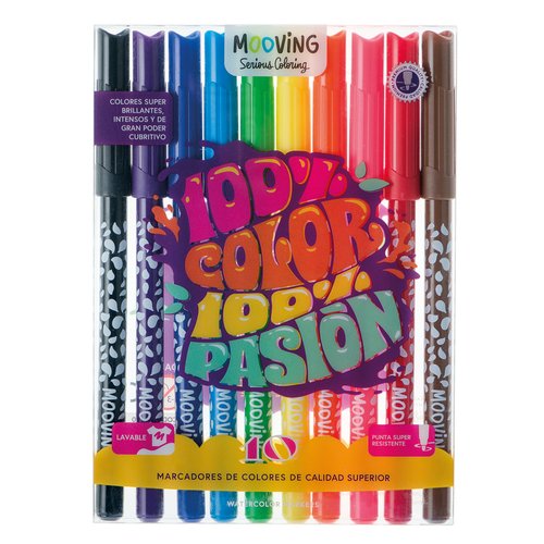MOOVING Rotuladores Colores Brillantes Estuche de 10 MOOVING Rotuladores Colores Brillantes Estuche de 10