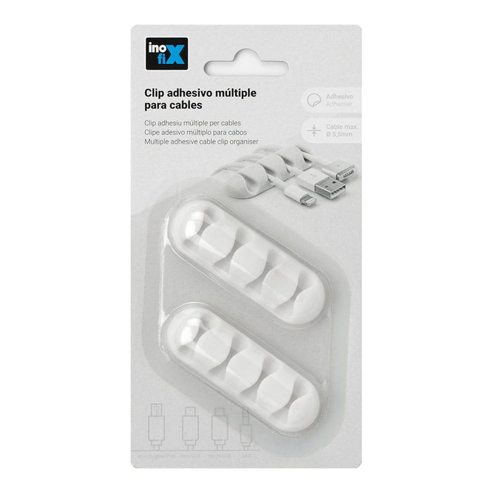 Inofix Clip adhesivo múltiple para cables blanco, hasta 4 cables Ø5.5mm, Ref. 7103-2