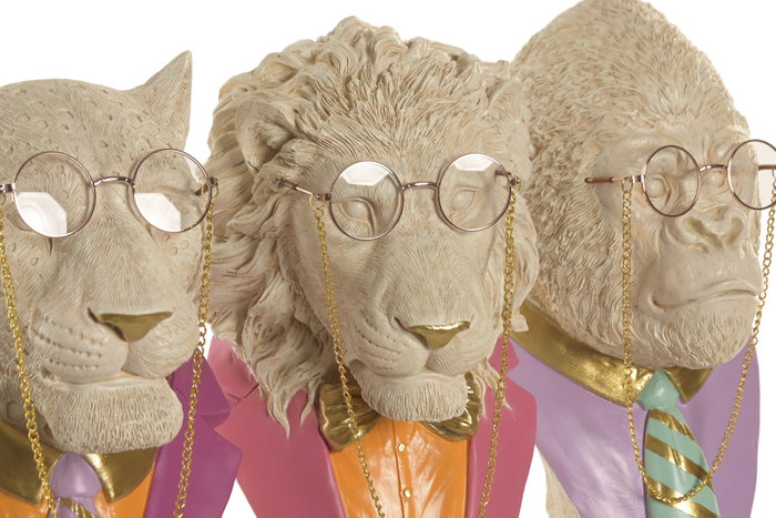DKD Home Decor Set de 3 Figuras de Resina Tigre, León y Gorila