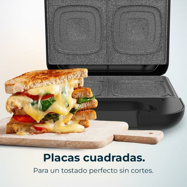 Cecotec 02953 Sandwichera Rock'ntoast Square + Negro, Acero inoxidable