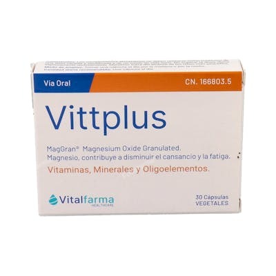 VITALFARMA Vittplus Complemento Alimenticio Vitaminas Minerales Oligoelementos para Energía y Rendimiento 30 Cápsulas VITALFARMA Vittplus Complemento Alimenticio Vitaminas Minerales Oligoelementos para Energía y Rendimiento 30 Cápsulas